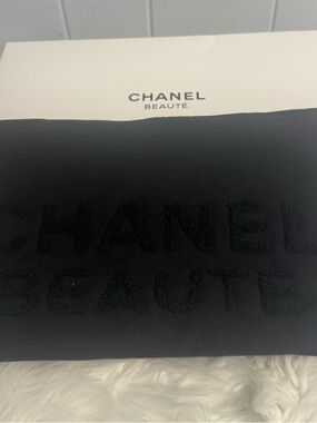 CHANEL Black Velvet Logo Pouch